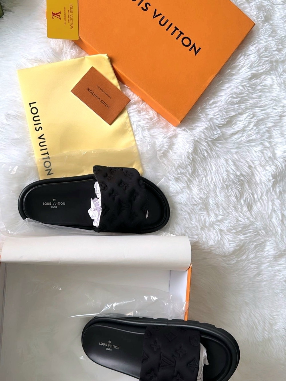 Louis Vuitton Women's Black Monogram Slide Sandals